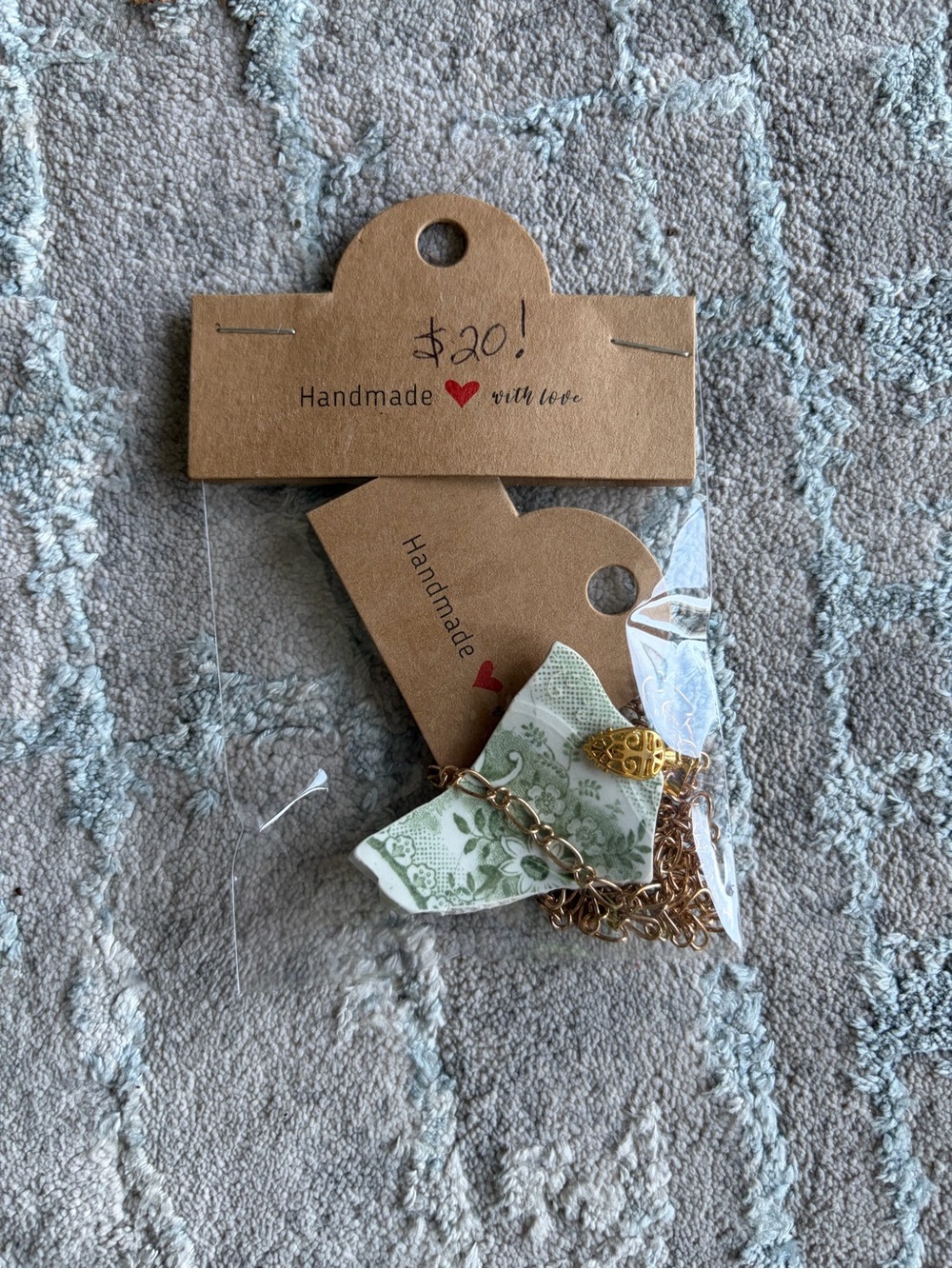 Handmade Green Floral Origami Necklace with Gold Chain